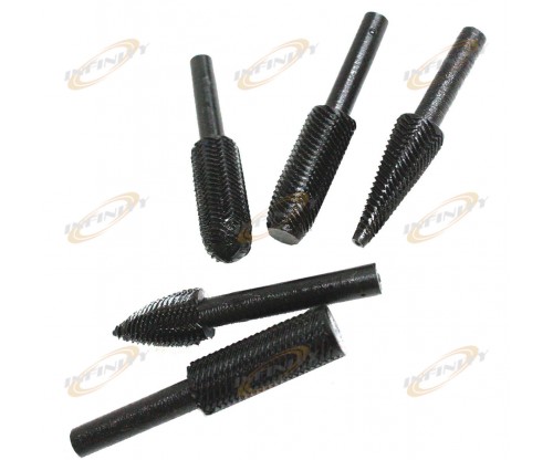 5 Pc Rasp File Set 1/4" Rotaty Bit for Metal, Wood, and Plastic